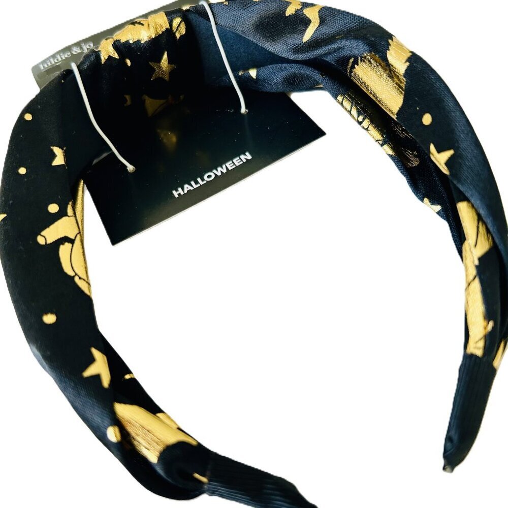 Hildie & Jo Satin Fabric Girls Halloween Golden Stars themed Fashion Headband - Picture 2 of 5